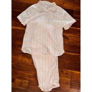 Laura Ashley Pink Stripe Soft Floral Pajama Set Womens Extra Large 2pc Cotton